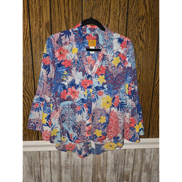 Ruby Rd. Tops - Women's Ruby Rd. Blue Red Floral Blouse L